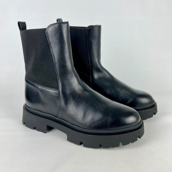 Schultz Womens Billie Casual Chelsea Boot Black Leather Chunky Lug Sole size 8.5 - Picture 1 of 16